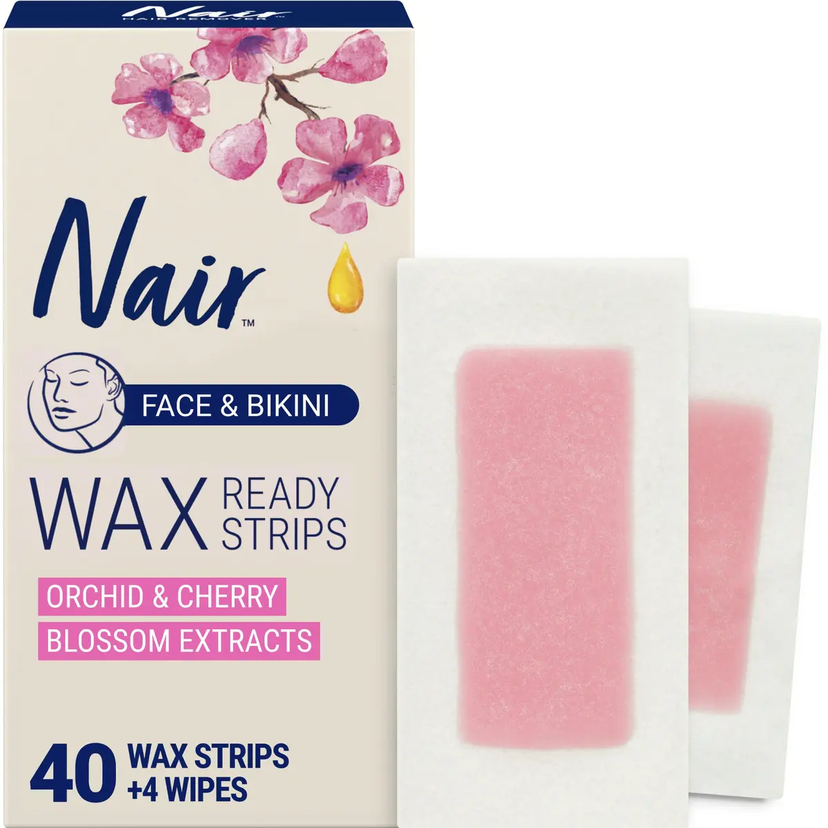 Nair Hair Remover Wax Ready Strips Face & Bikini 40 Count | Dermatologist Tested, Long-Lasting Results - main product image