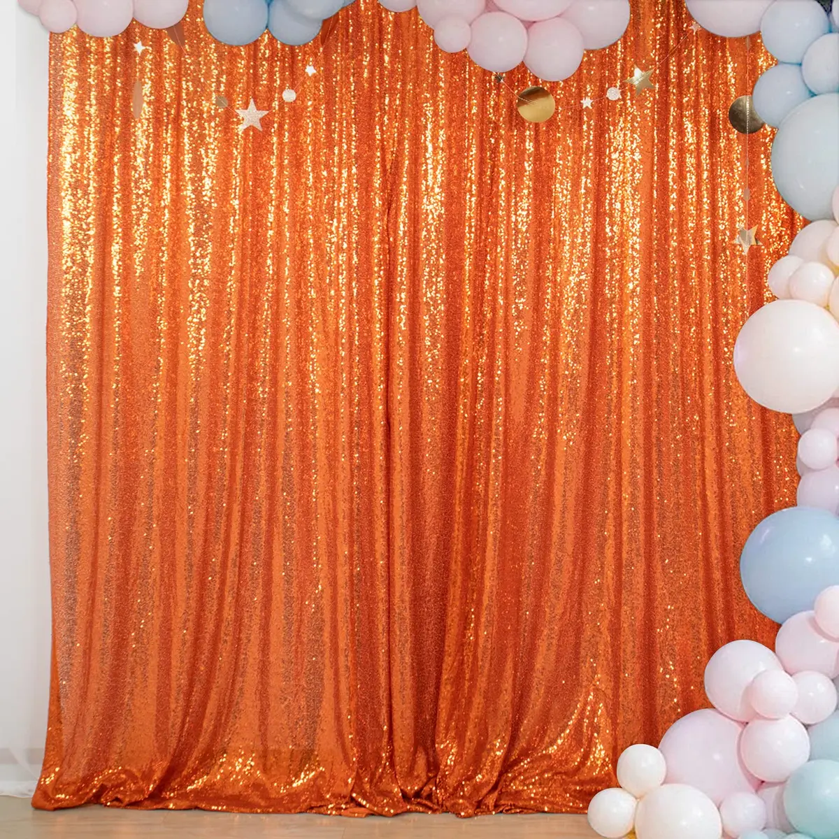 ShinyBeauty Orange Sequin Backdrop Curtain 4x7FT Halloween Party Decor | Seamless, Reusable, Perfect for Events - main product image