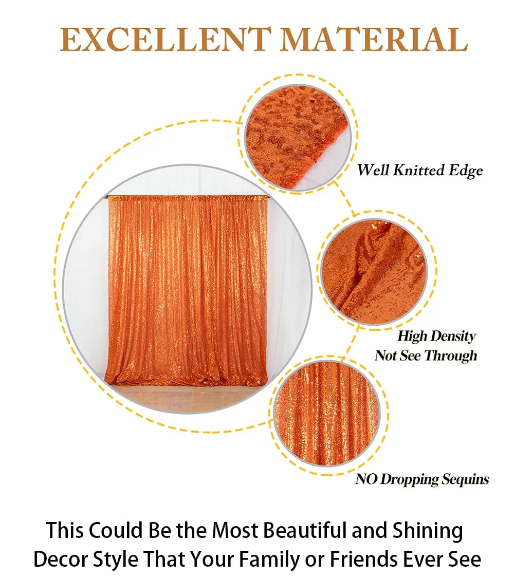 ShinyBeauty Orange Sequin Backdrop Curtain 4x7FT Halloween Party Decor | Seamless, Reusable, Perfect for Events - view 5