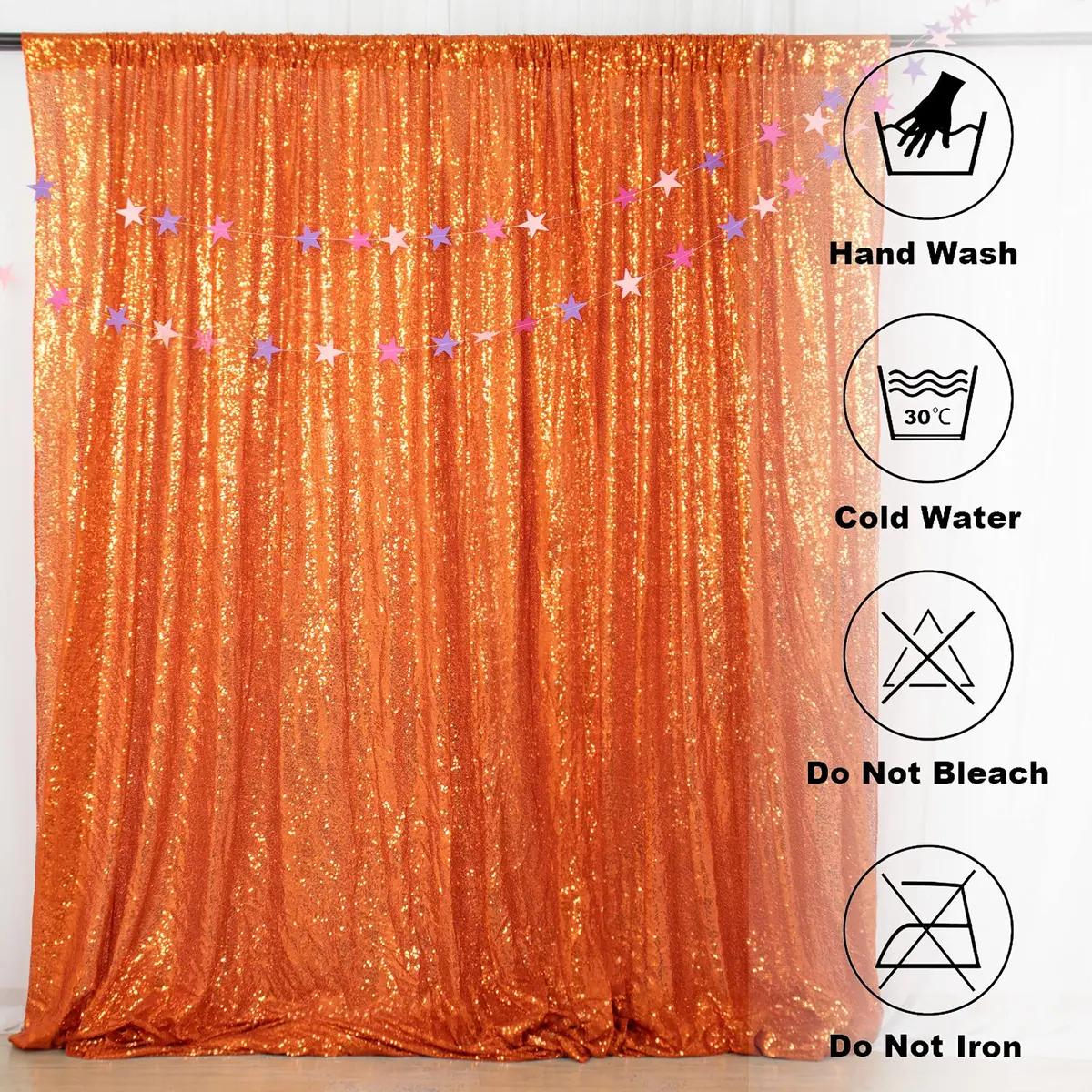 ShinyBeauty Orange Sequin Backdrop Curtain 4x7FT Halloween Party Decor | Seamless, Reusable, Perfect for Events - view 6