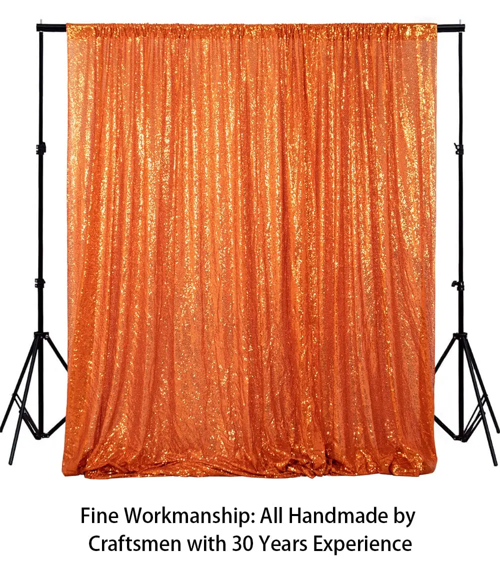 ShinyBeauty Orange Sequin Backdrop Curtain 4x7FT Halloween Party Decor | Seamless, Reusable, Perfect for Events - view 3