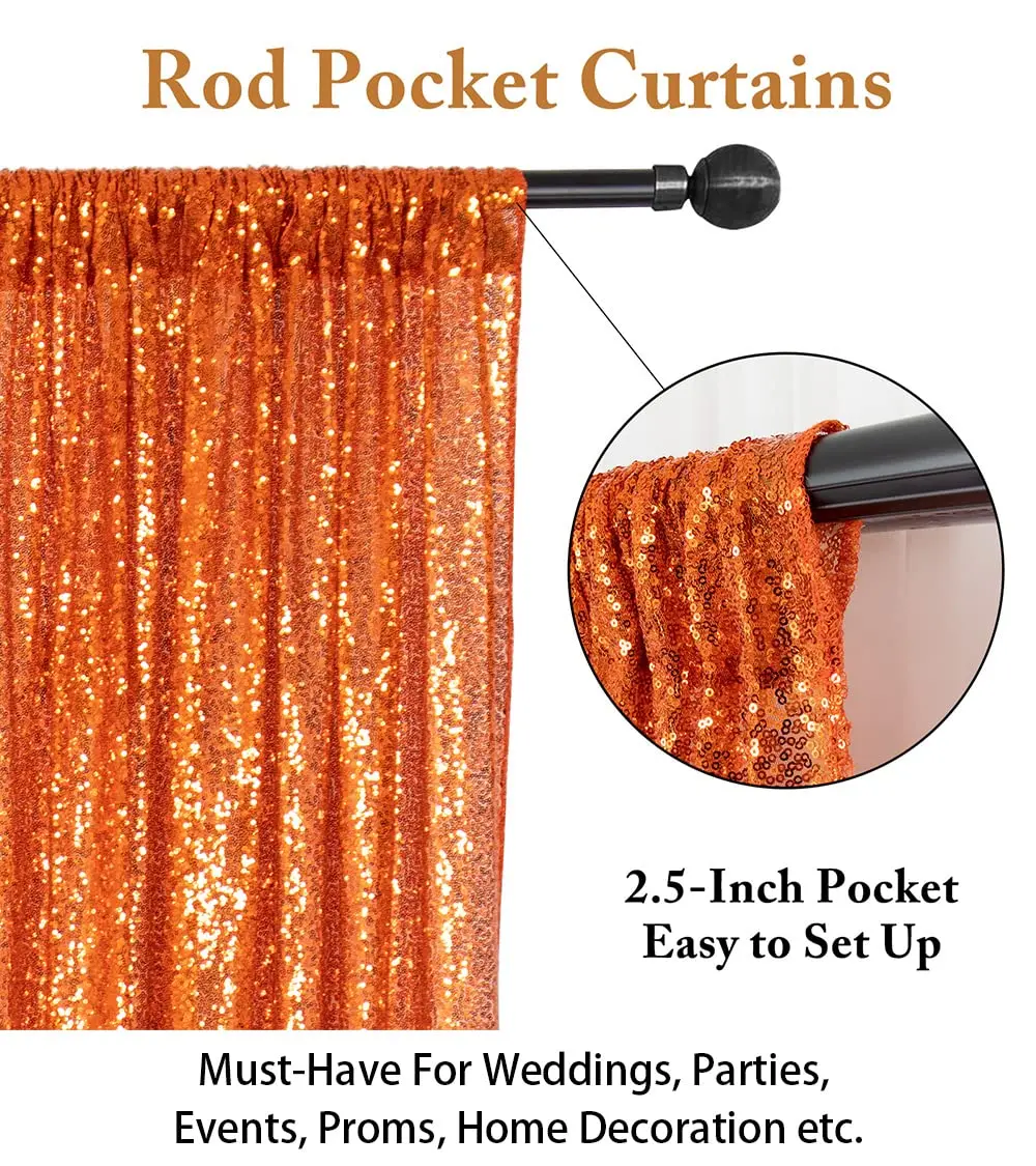 ShinyBeauty Orange Sequin Backdrop Curtain 4x7FT Halloween Party Decor | Seamless, Reusable, Perfect for Events - view 4