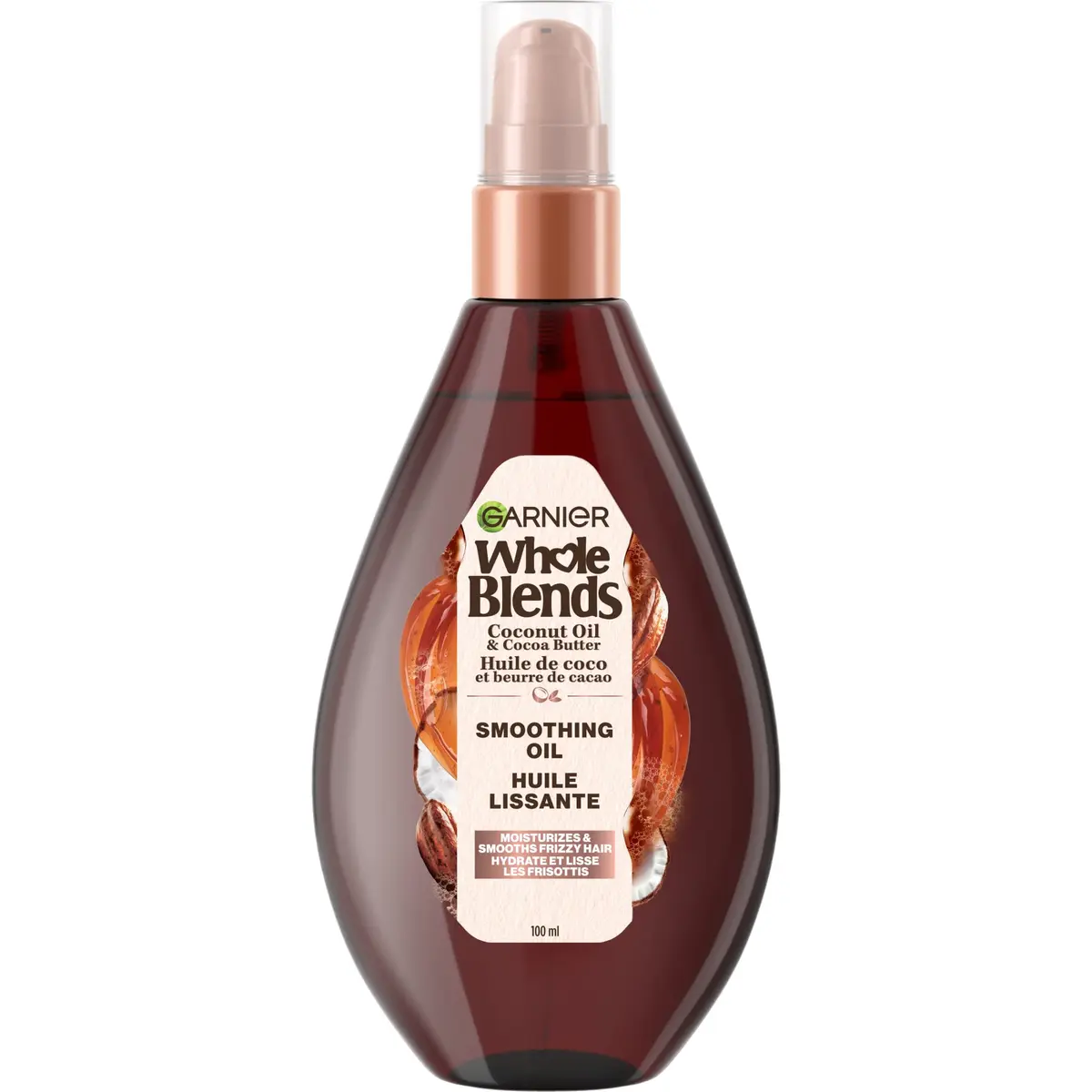 Garnier Whole Blends Smoothing Oil Coconut Oil & Cocoa Butter Extracts 3.4 Fl Oz (100ml) | Frizz Control & Shine - main product image