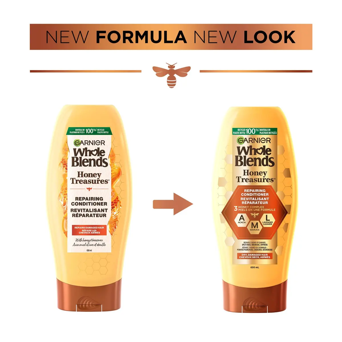 Garnier Whole Blends Honey Treasures Repairing Conditioner for Damaged Hair 650ml (22 fl oz) | Strengthens & Prevents Split Ends - view 7