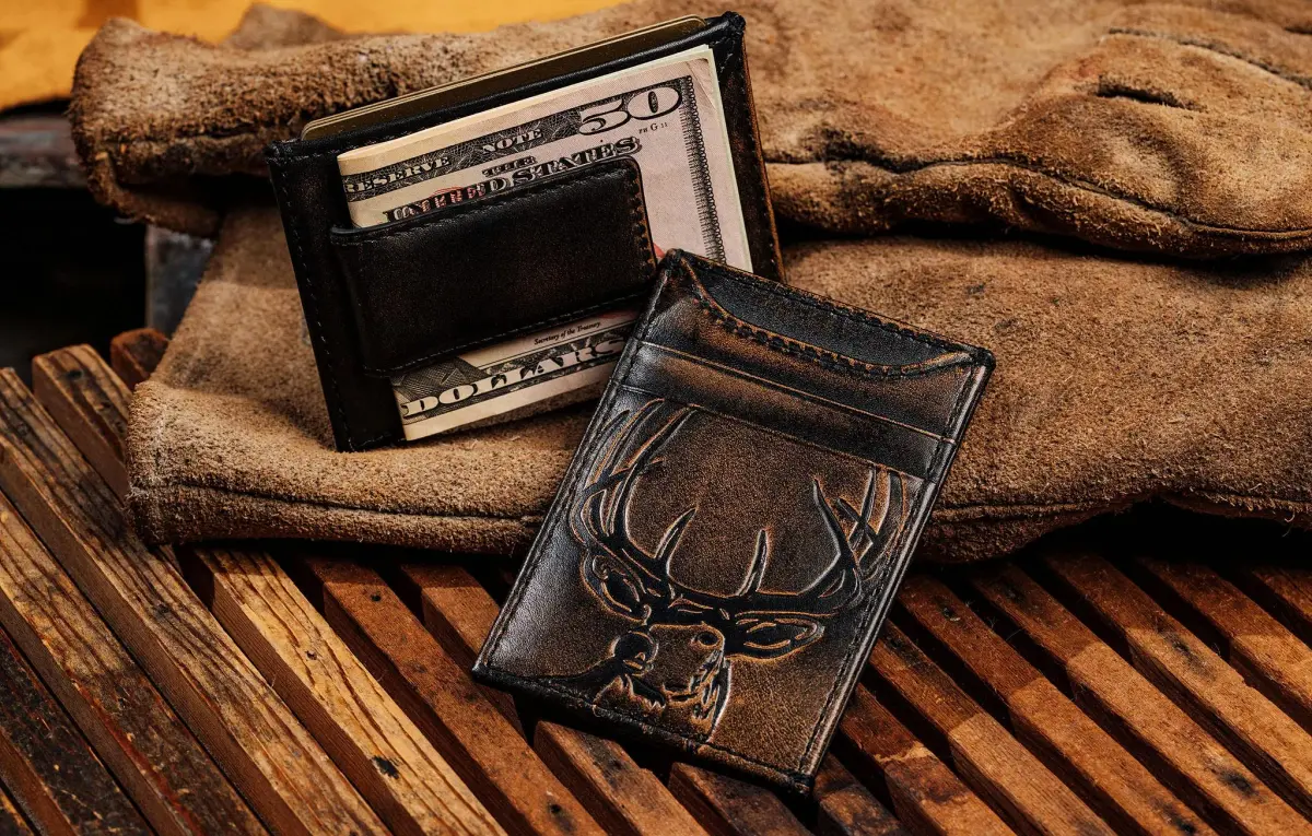 House of Jack Co. Deer Magnetic Money Clip Wallet 2.75" L x 4" H | Full Grain Leather, Slim Front Pocket Carry - view 2