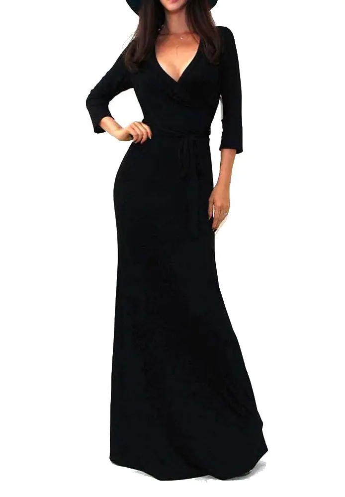 Vivicastle Women's Solid V-Neck Maxi Dress 3/4 Sleeve | Elegant Casual Wear (70-120 chars) - main product image