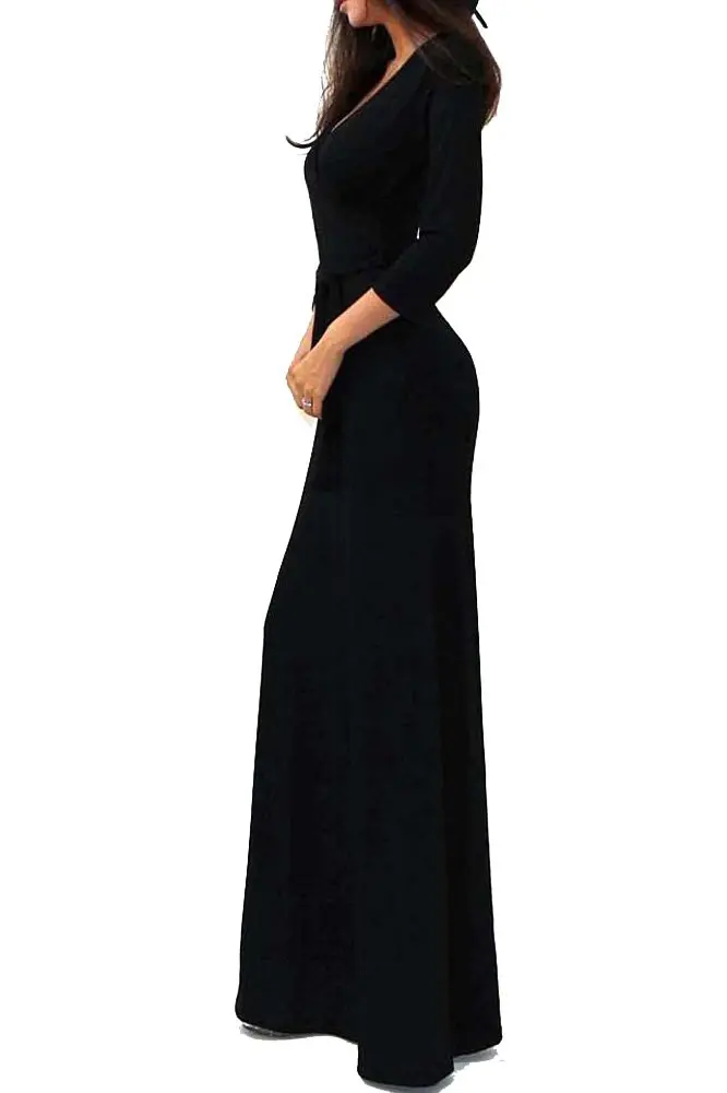 Vivicastle Women's Solid V-Neck Maxi Dress 3/4 Sleeve | Elegant Casual Wear (70-120 chars) - view 2
