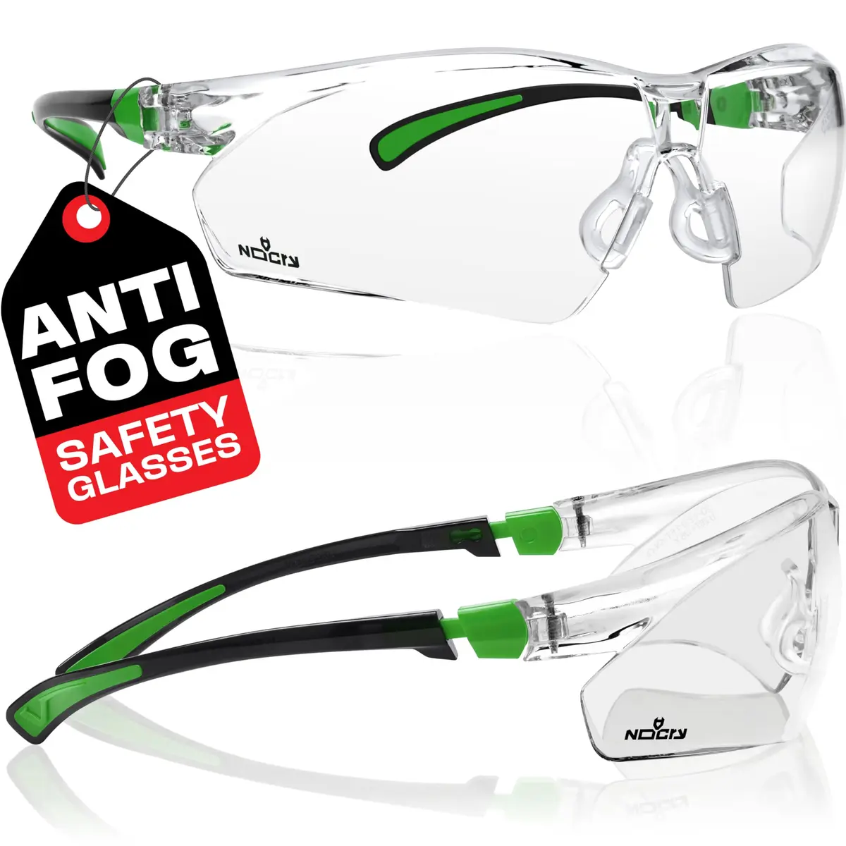 NoCry Clear Safety Glasses with Anti-Fog & Scratch Resistant Lenses, Adjustable Fit | ANSI Z87 Certified Protective Eyewear with 100% UV Shielding - main product image