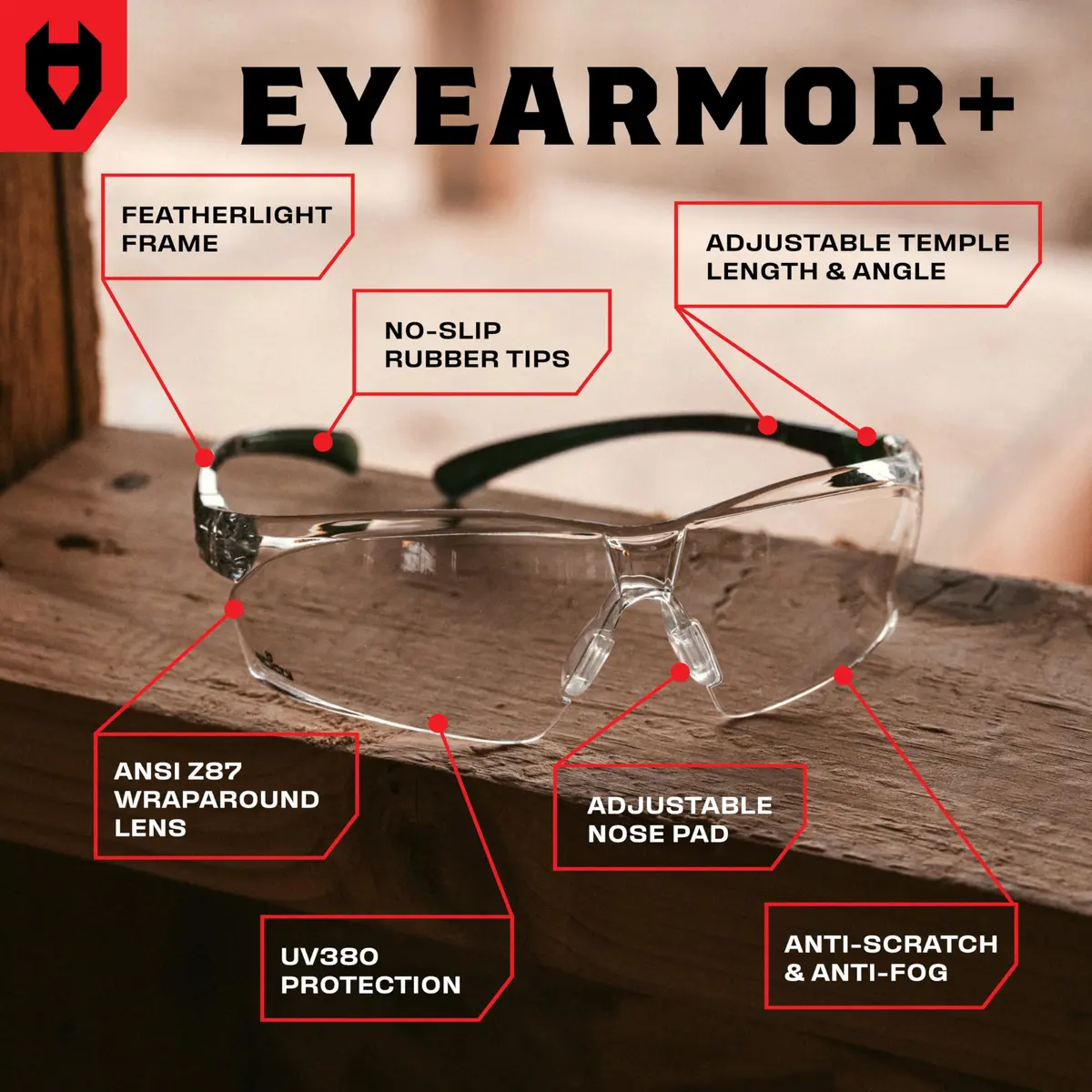 NoCry Clear Safety Glasses with Anti-Fog & Scratch Resistant Lenses, Adjustable Fit | ANSI Z87 Certified Protective Eyewear with 100% UV Shielding - view 2