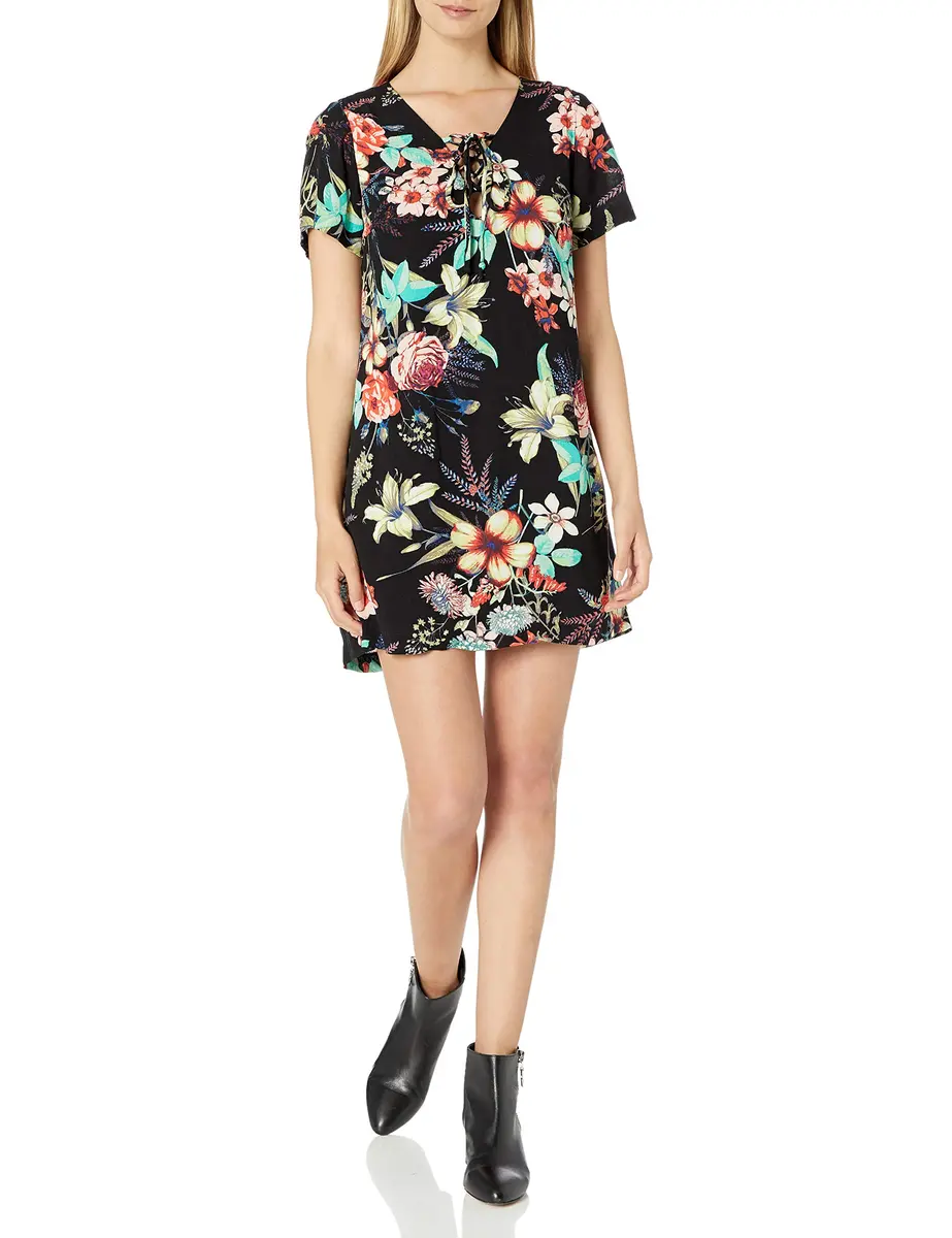 Lucy Love Women's Most Wanted Floral Print Dress Chloe's Garden X-Small | Flirty floral lace-up fit - main product image