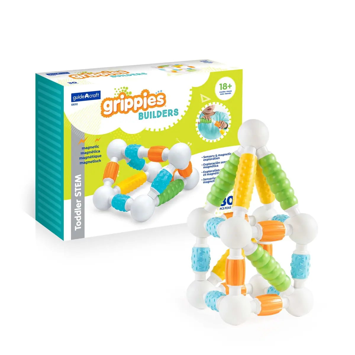 Guidecraft Grippies Builders - 30 Piece Set: Soft Grip Magnetic Building Toy for Toddlers - main product image