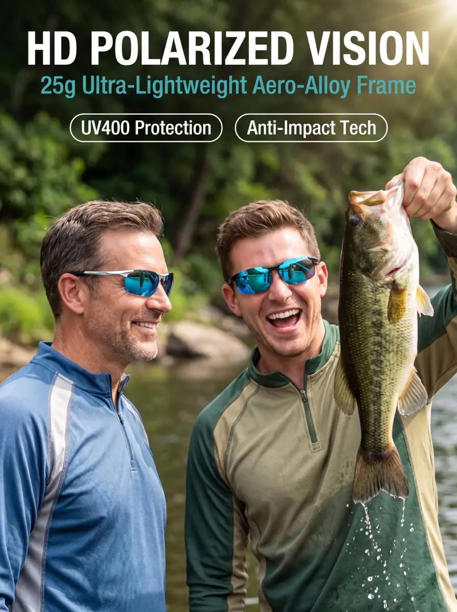 ATTCL Polarized Sunglasses Men Sports: UV Protection Anti Glare Wrap Around Lightweight Metal Sun Glasses Driving Fishing Golf Running Black Blue (64mm Lens Width) - view 2