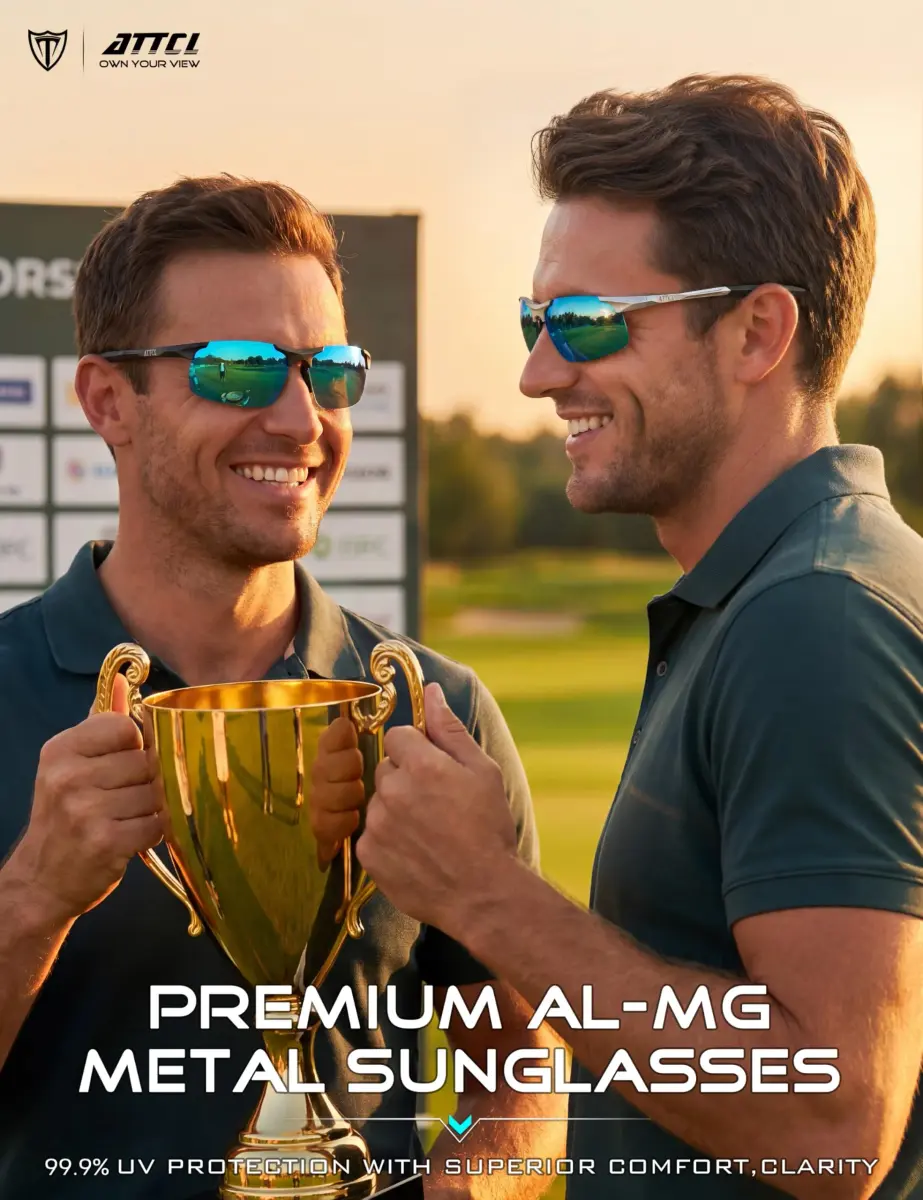 ATTCL Polarized Sunglasses Men Sports: UV Protection Anti Glare Wrap Around Lightweight Metal Sun Glasses Driving Fishing Golf Running Black Blue (64mm Lens Width) - view 3