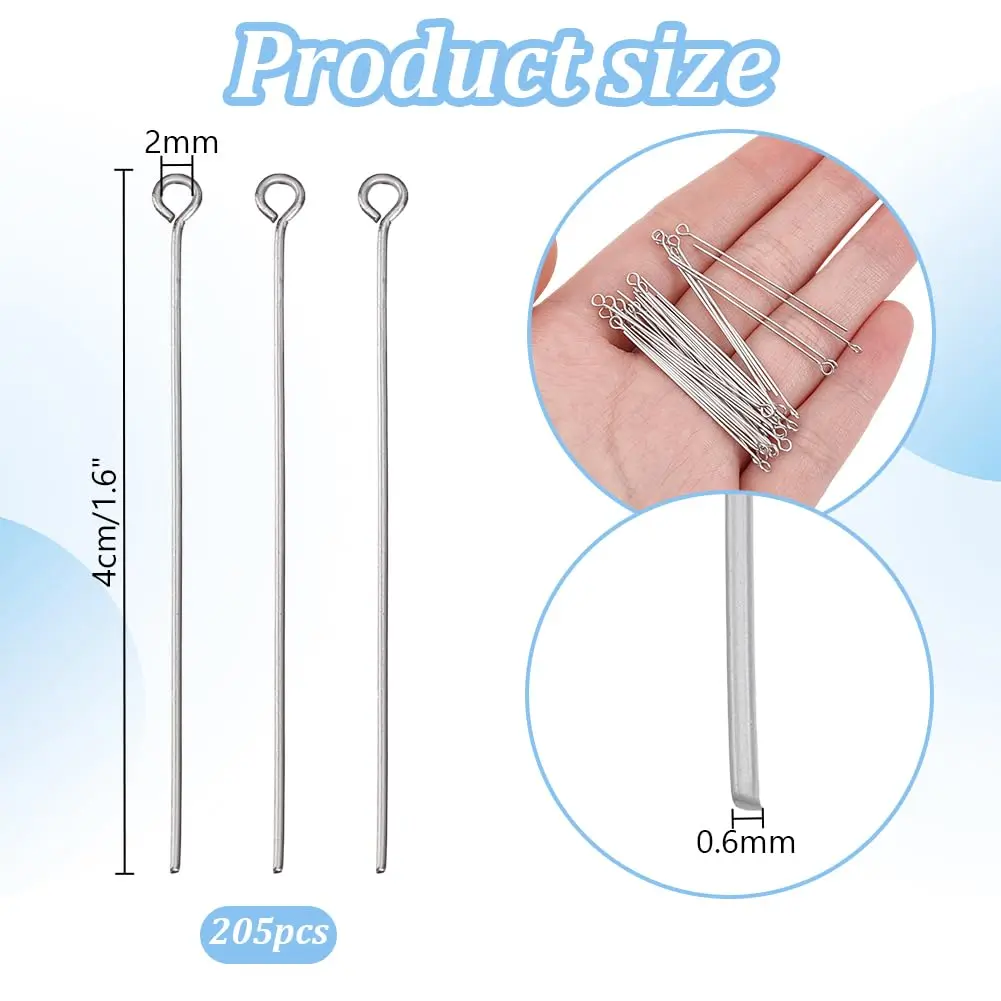 PH PandaHall Stainless Steel Head Pins 205 Pcs | Jewelry Making Supplies for DIY & Crafts - view 2
