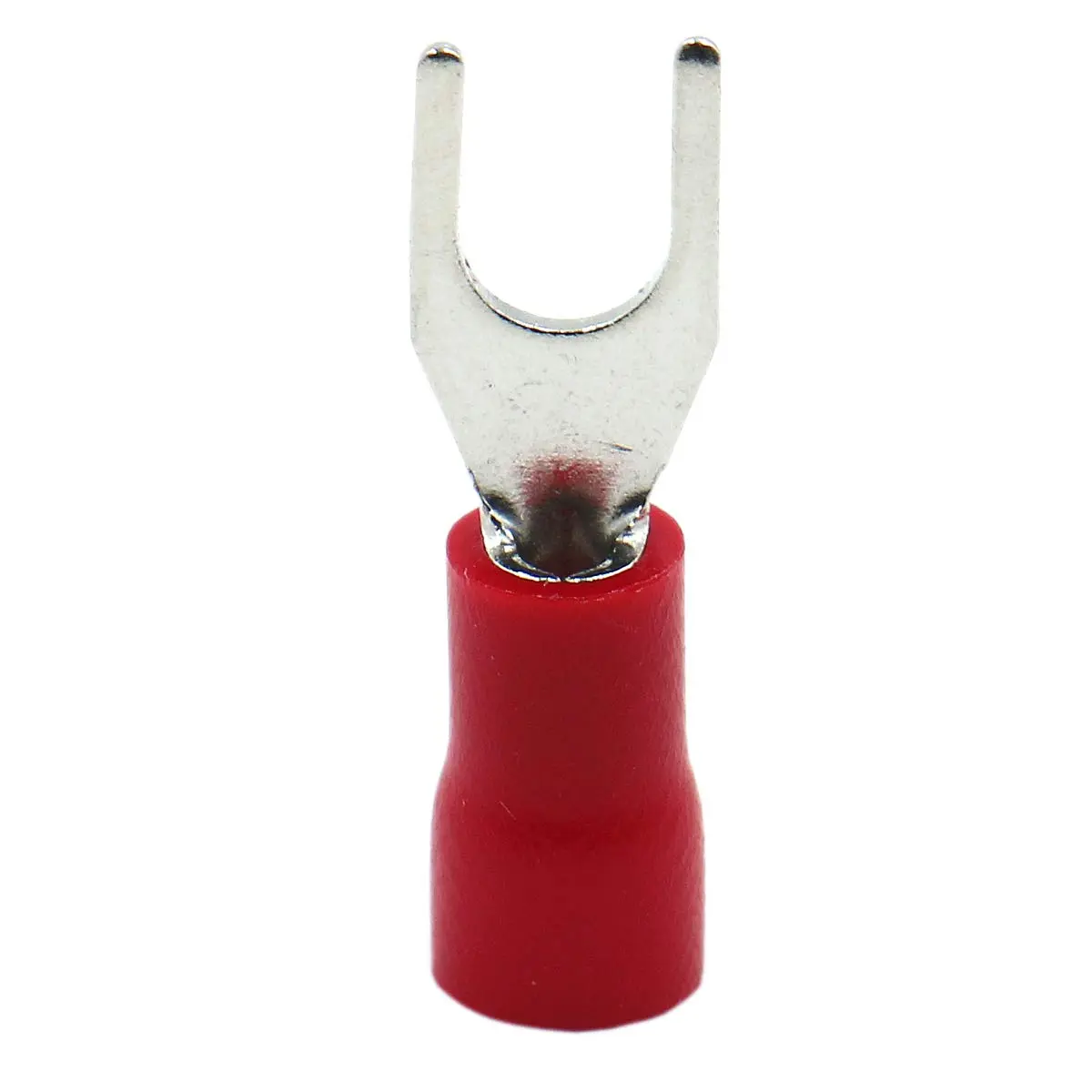 Baomain Red Fork Spade Insulated Terminal Connectors 4.3mm #8 Stud 22-16 AWG (100-Pack) | Secure Crimp Connection for Electrical Wiring - view 3