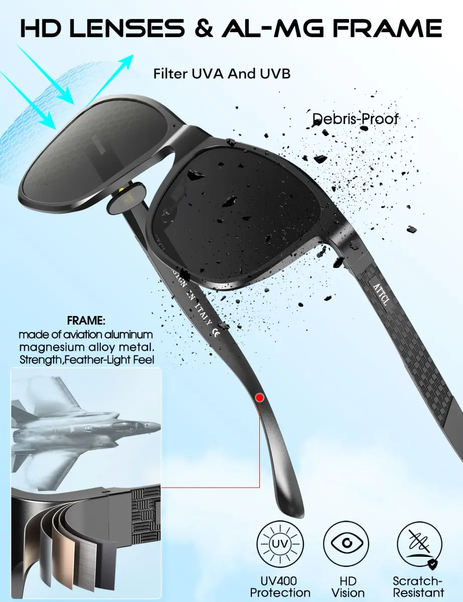 ATTCL Polarized Sunglasses for Men: UV400 Protection AL-MG Metal Rectangular Frame | Driving, Travel, Hiking - view 4