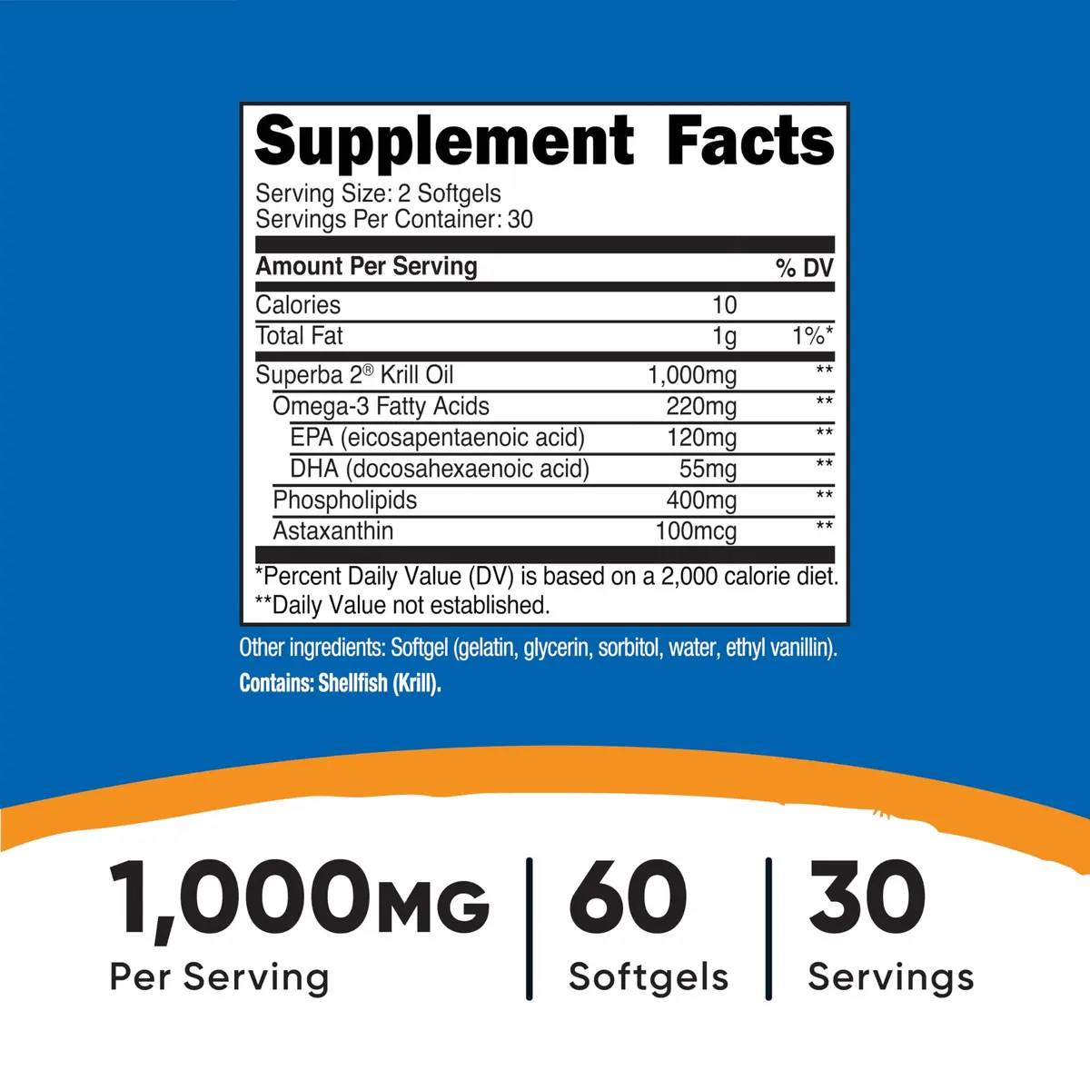 Nutricost Krill Oil 1000mg | Omega-3 EPA & DHA | 60 Softgels | Unflavored - view 2