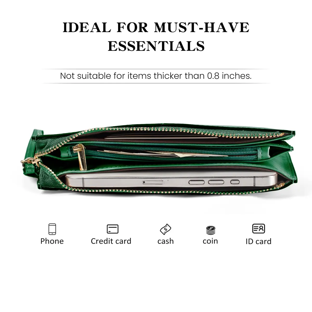 befen Genuine Leather Wristlet Clutch for Women Ultra-Slim Ladies Credit Card Holder Wallet Purses with RFID Protection (Kelly Green, 20.6cm x 11cm) - view 4