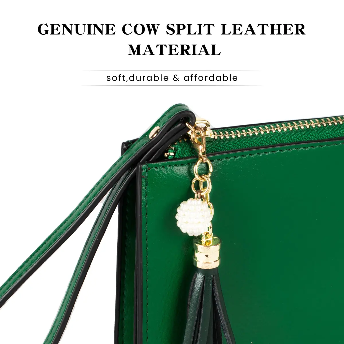 befen Genuine Leather Wristlet Clutch for Women Ultra-Slim Ladies Credit Card Holder Wallet Purses with RFID Protection (Kelly Green, 20.6cm x 11cm) - view 5