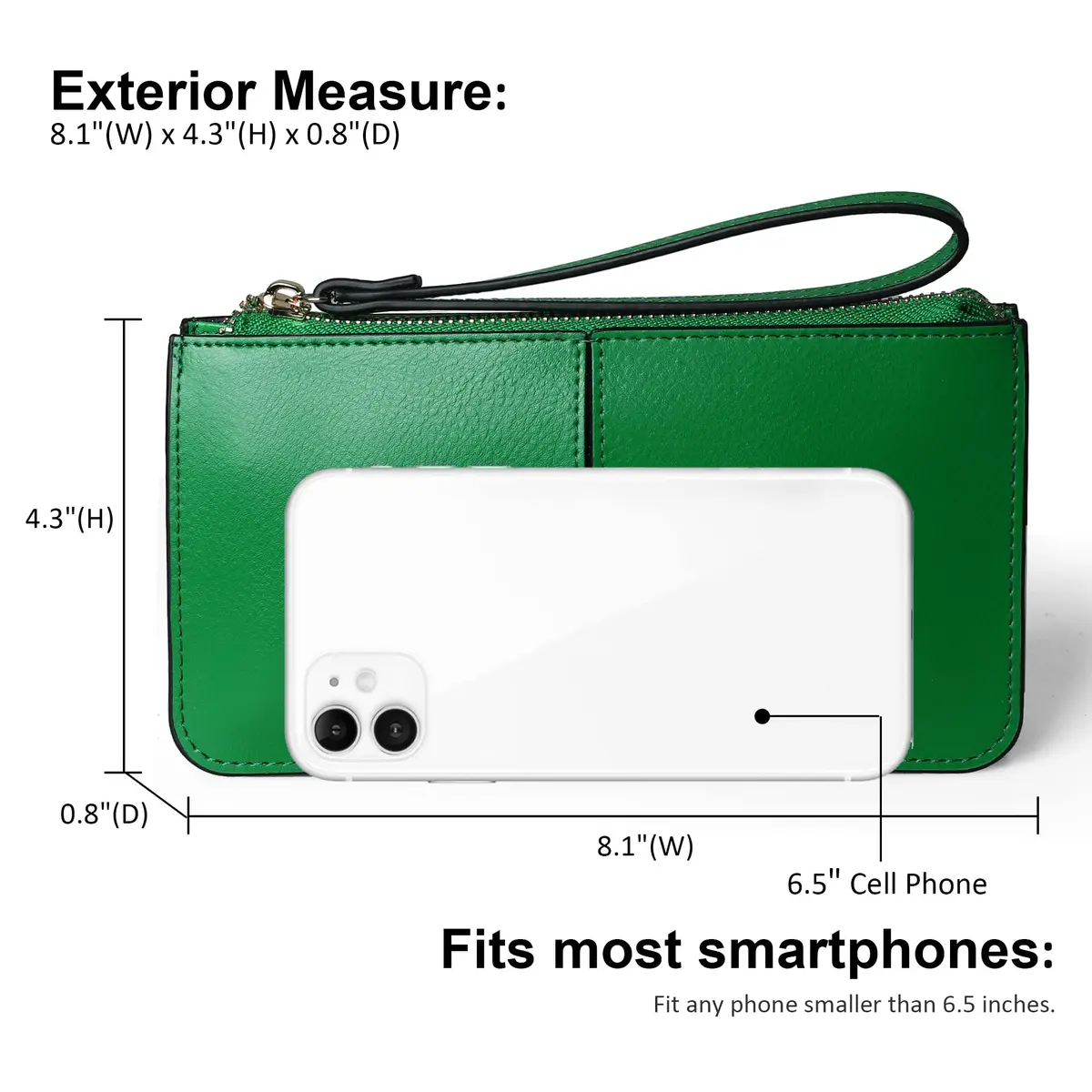 befen Genuine Leather Wristlet Clutch for Women Ultra-Slim Ladies Credit Card Holder Wallet Purses with RFID Protection (Kelly Green, 20.6cm x 11cm) - view 6