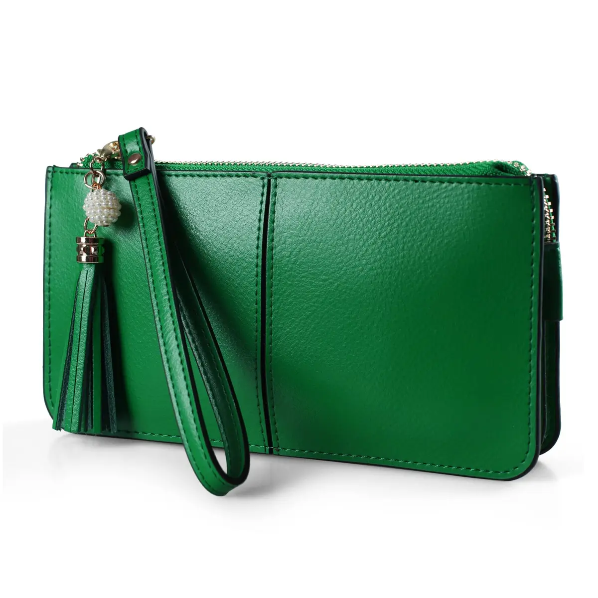 befen Genuine Leather Wristlet Clutch for Women Ultra-Slim Ladies Credit Card Holder Wallet Purses with RFID Protection (Kelly Green, 20.6cm x 11cm) - main product image