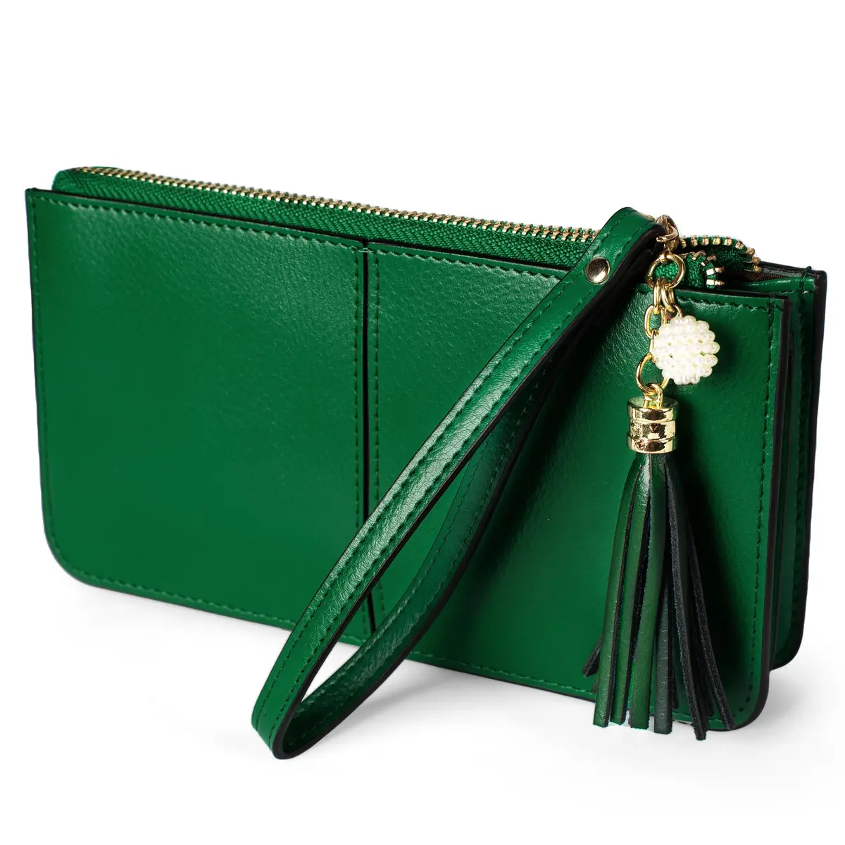 befen Genuine Leather Wristlet Clutch for Women Ultra-Slim Ladies Credit Card Holder Wallet Purses with RFID Protection (Kelly Green, 20.6cm x 11cm) - view 9