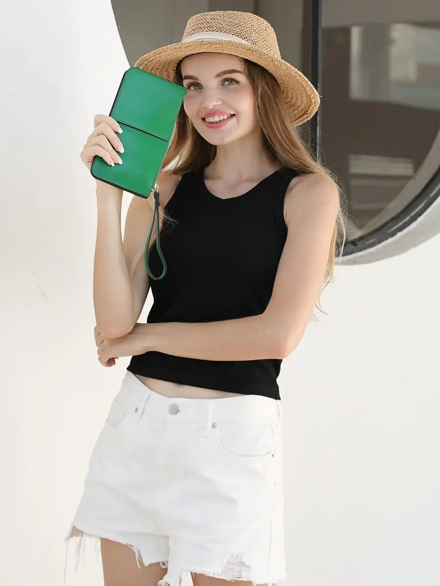 befen Genuine Leather Wristlet Clutch for Women Ultra-Slim Ladies Credit Card Holder Wallet Purses with RFID Protection (Kelly Green, 20.6cm x 11cm) - view 2