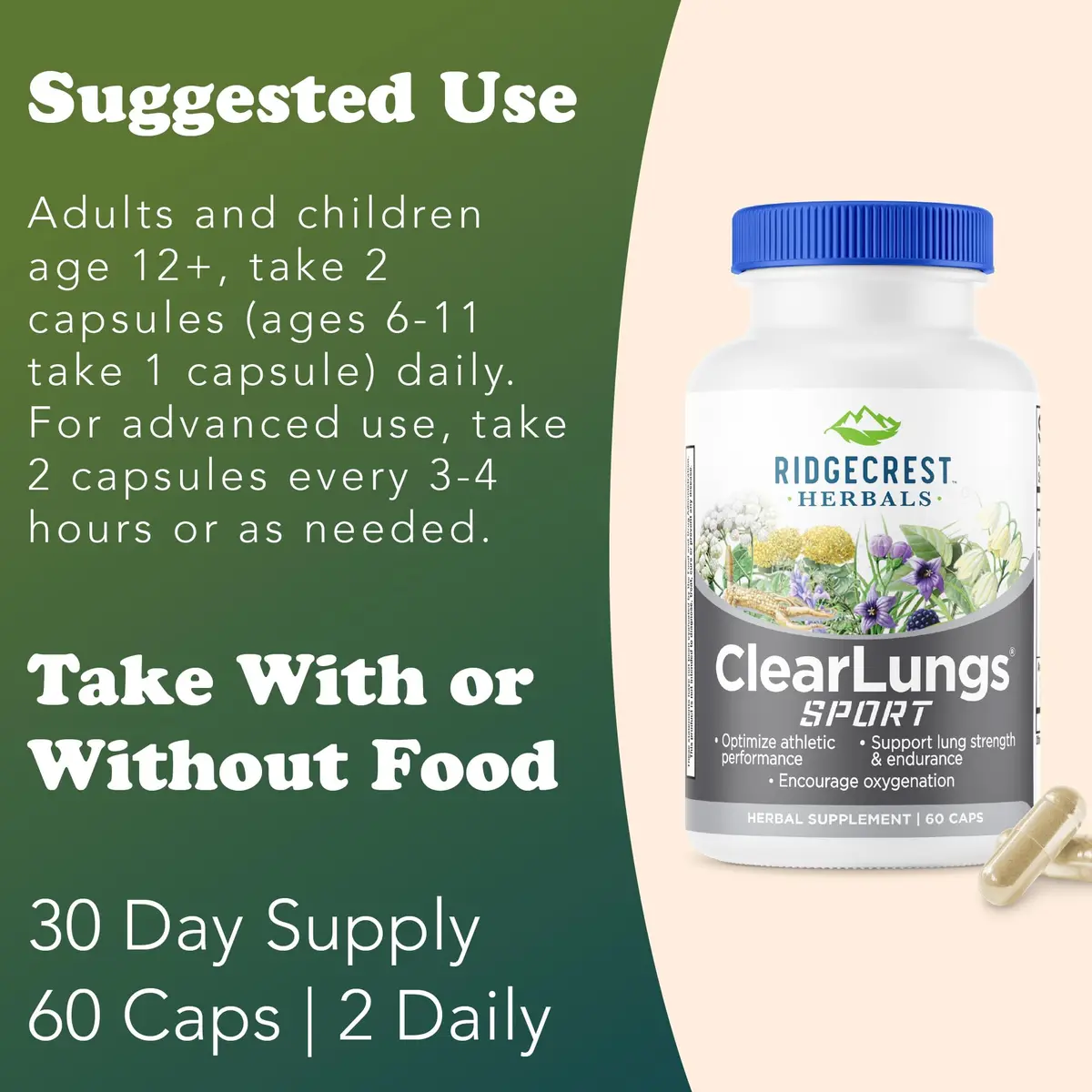 RidgeCrest Herbals ClearLungs Sport Oxygen and Lung Support 60 Ct | Respiratory & Athletic Performance Support - view 4