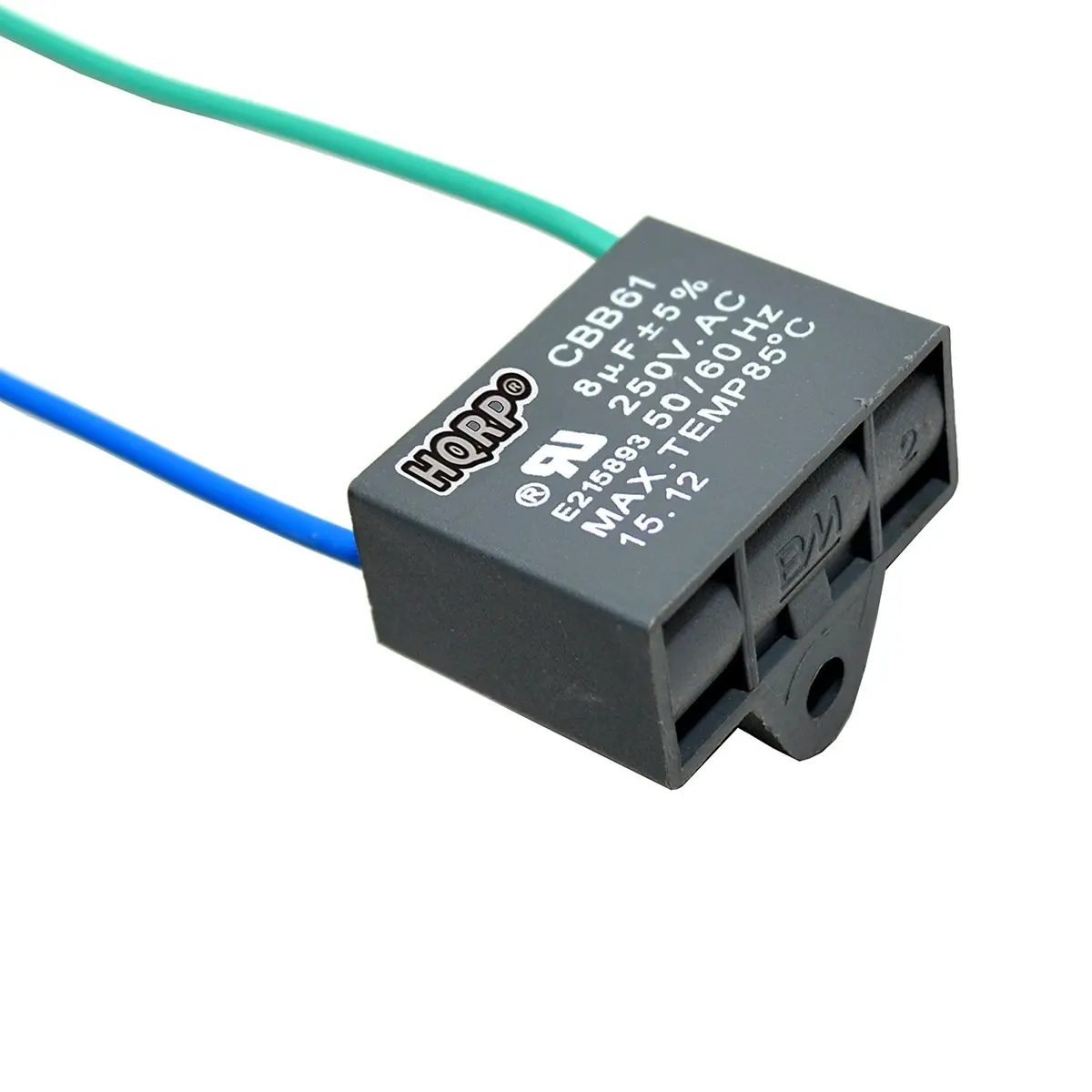 HQRP CBB61 Capacitor 8uF 250VAC 2-Wire for Harbor Breeze Ceiling Fan | UL Listed ±5% Tolerance - main product image