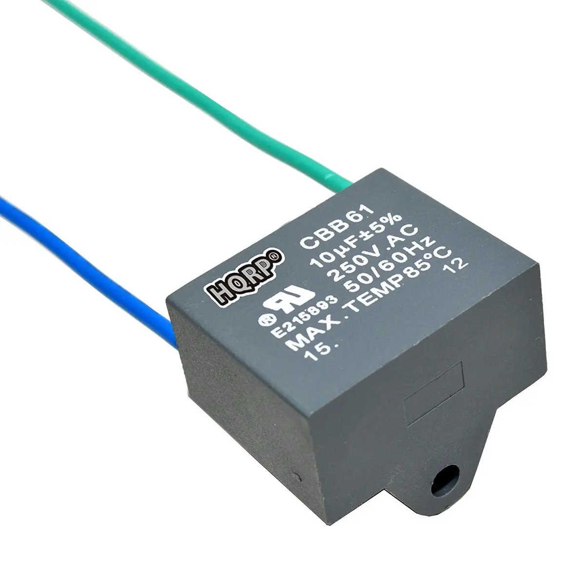 HQRP Capacitor Compatible with Harbor Breeze Ceiling Fan 10uf 2-Wire | UL Listed, 250VAC, Black - main product image