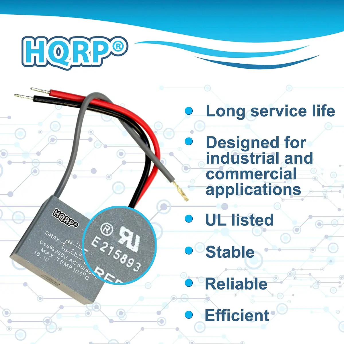 HQRP Capacitor Compatible with Harbor Breeze Ceiling Fan 10uf 2-Wire | UL Listed, 250VAC, Black - view 4