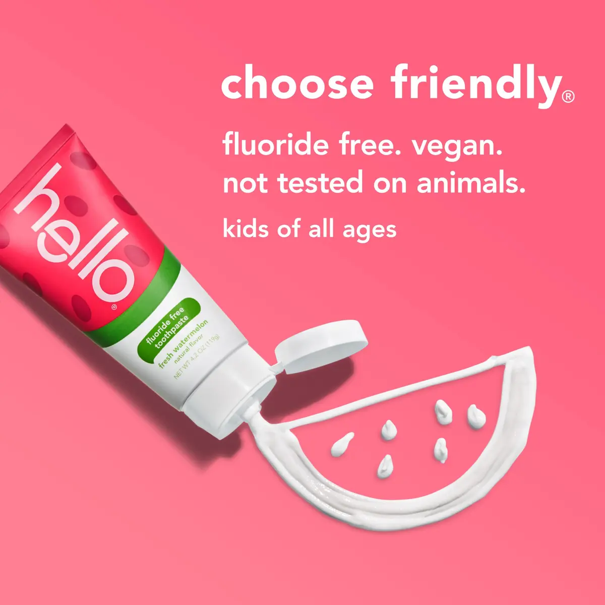 hello Kids Fluoride Free Toothpaste Fresh Watermelon 125ml (4.2 oz) | Removes Plaque, Polishes Teeth - view 7