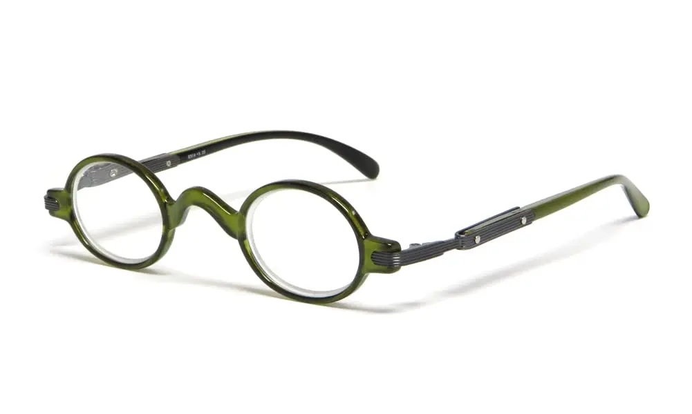 Calabria Unisex R314/R501S Metal Vintage Round Reading Glasses – Olive | Classic Professor Style Readers with Retro Frame Design | Eyewear | Magnification 1.00x - main product image