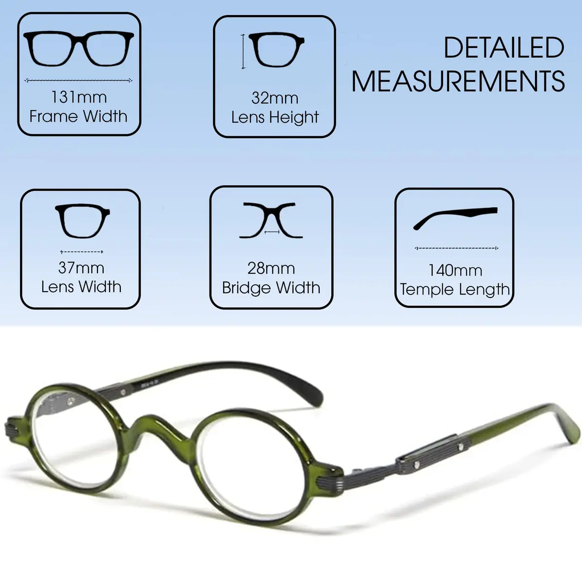Calabria Unisex R314/R501S Metal Vintage Round Reading Glasses – Olive | Classic Professor Style Readers with Retro Frame Design | Eyewear | Magnification 1.00x - view 7