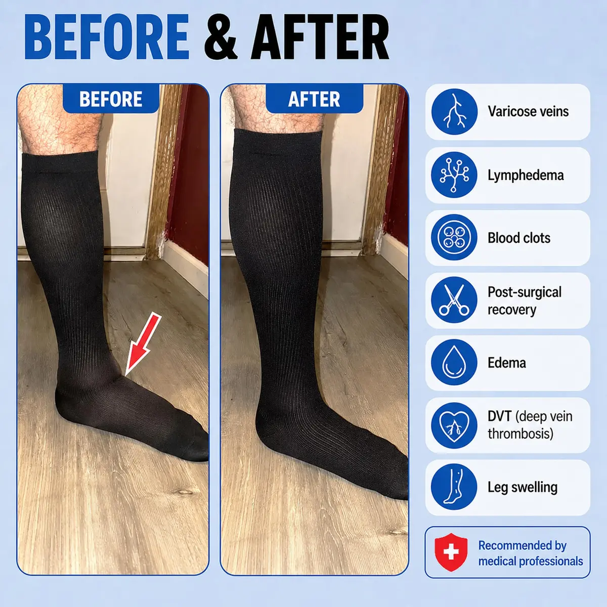 ABSOLUTE SUPPORT Men Opaque Compression Socks 20-30mmHg | Made in USA, Support Varicose Veins & Swelling, X-Large - view 5