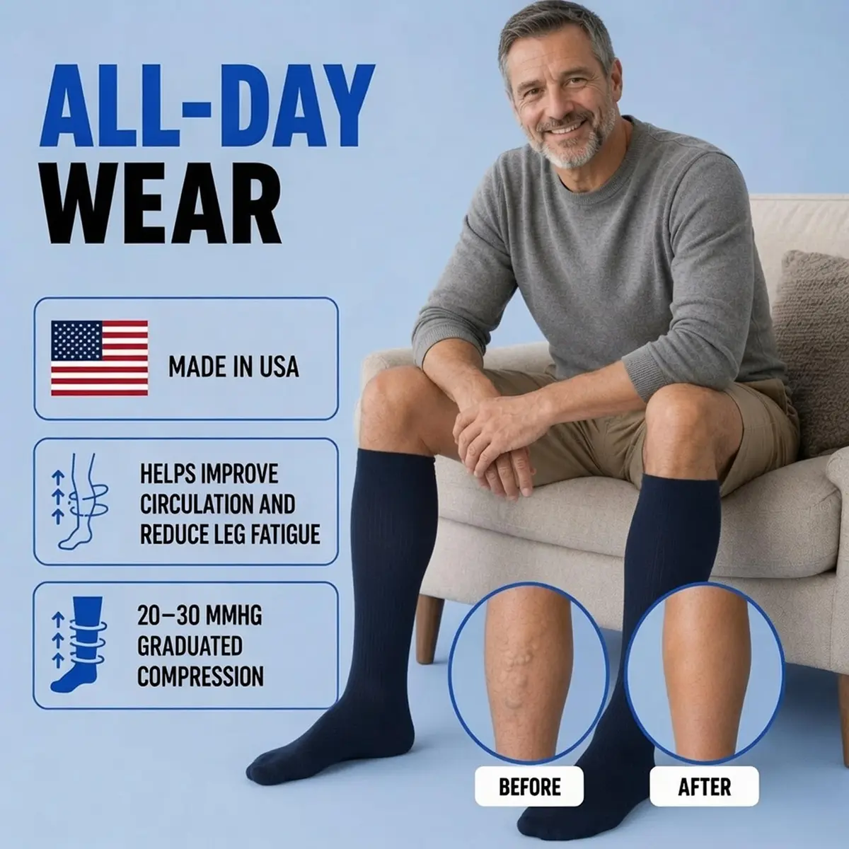 ABSOLUTE SUPPORT Men Opaque Compression Socks 20-30mmHg Navy Medium | Support Varicose Veins & Circulation - view 4