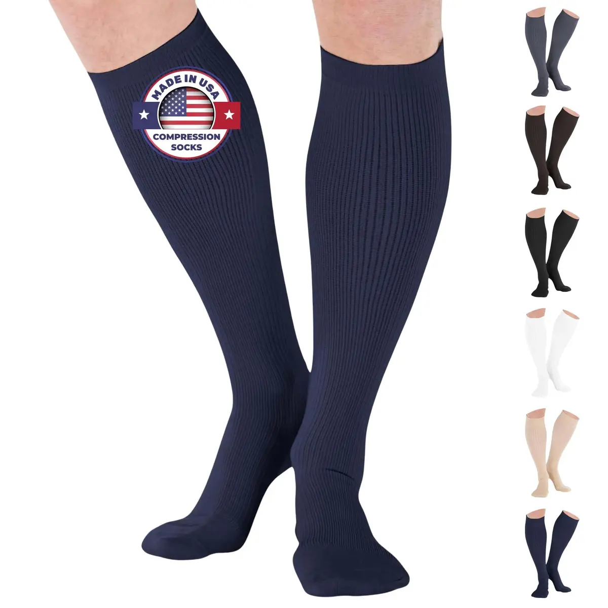 ABSOLUTE SUPPORT Men Opaque Compression Socks 20-30mmHg Navy Medium | Support Varicose Veins & Circulation - main product image