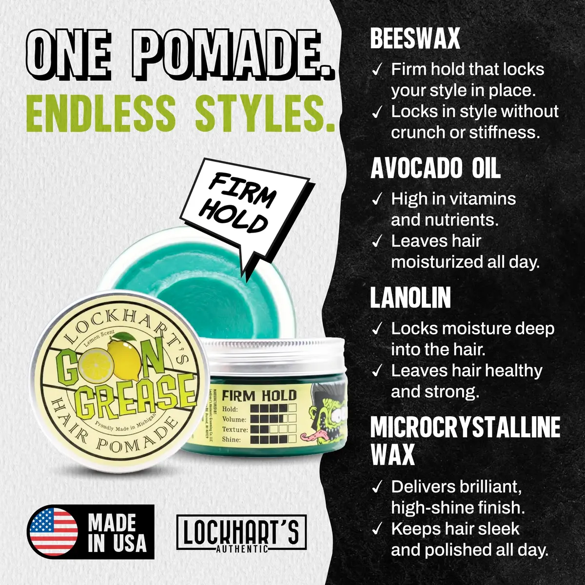 Lockhart's Goon Grease Oil Pomade for Men, Firm Hold, Lemon, 3.4 oz | Classic, Heavy Shine, Reworkable - view 2