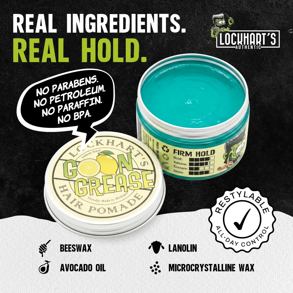 Lockhart's Goon Grease Oil Pomade for Men, Firm Hold, Lemon, 3.4 oz | Classic, Heavy Shine, Reworkable - view 4