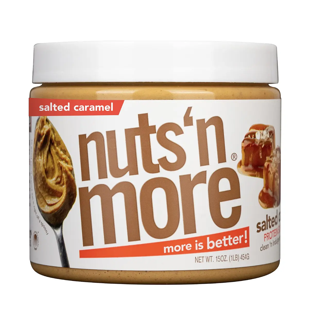 Nuts 'N More Salted Caramel Peanut Butter Spread 15oz | High Protein & Low Sugar - main product image