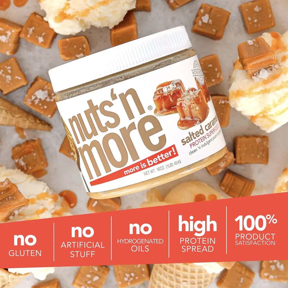 Nuts 'N More Salted Caramel Peanut Butter Spread 15oz | High Protein & Low Sugar - view 4