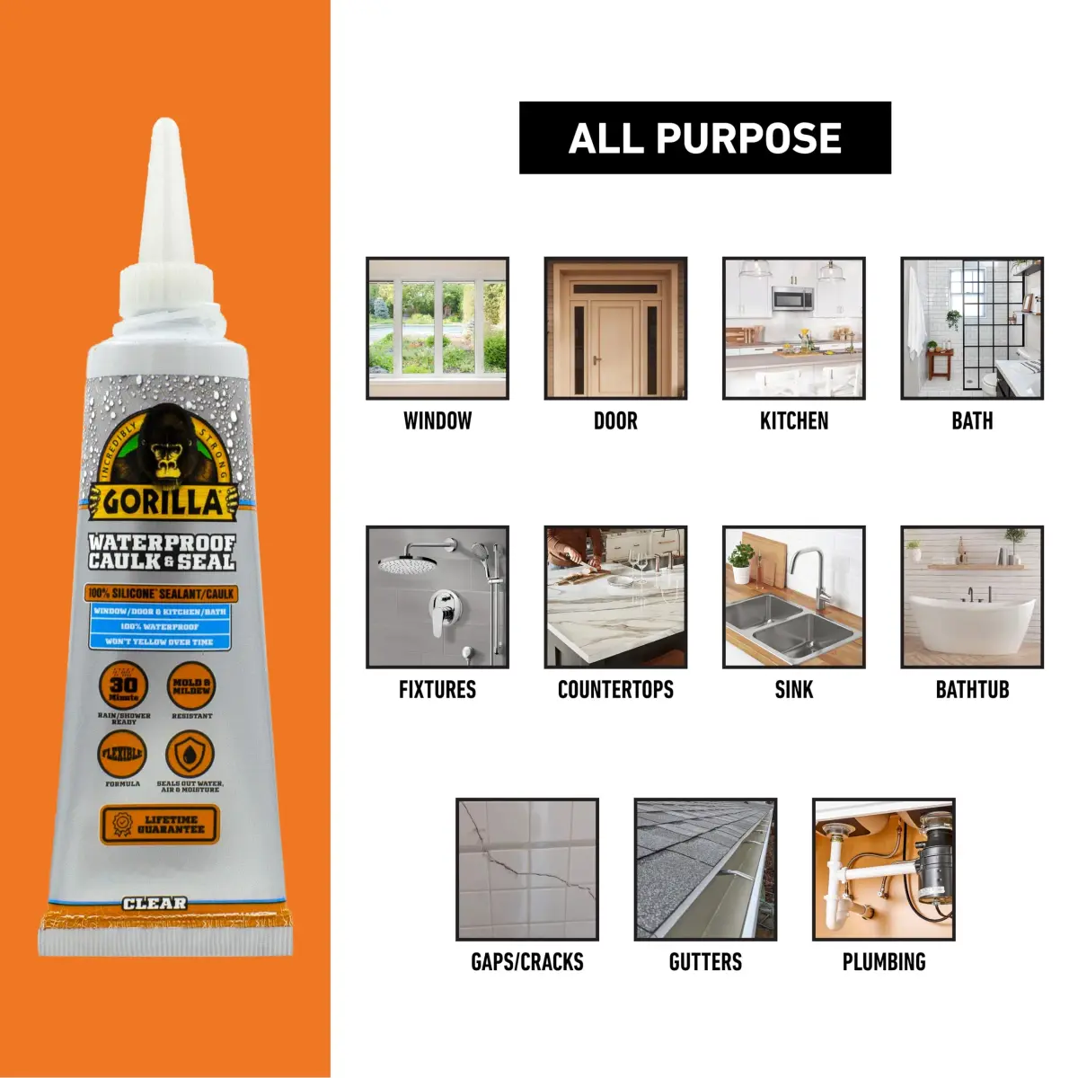 Gorilla Waterproof Caulk & Seal Silicone Sealant 85ml (2.8oz) | Seals Out Water and Moisture - view 2