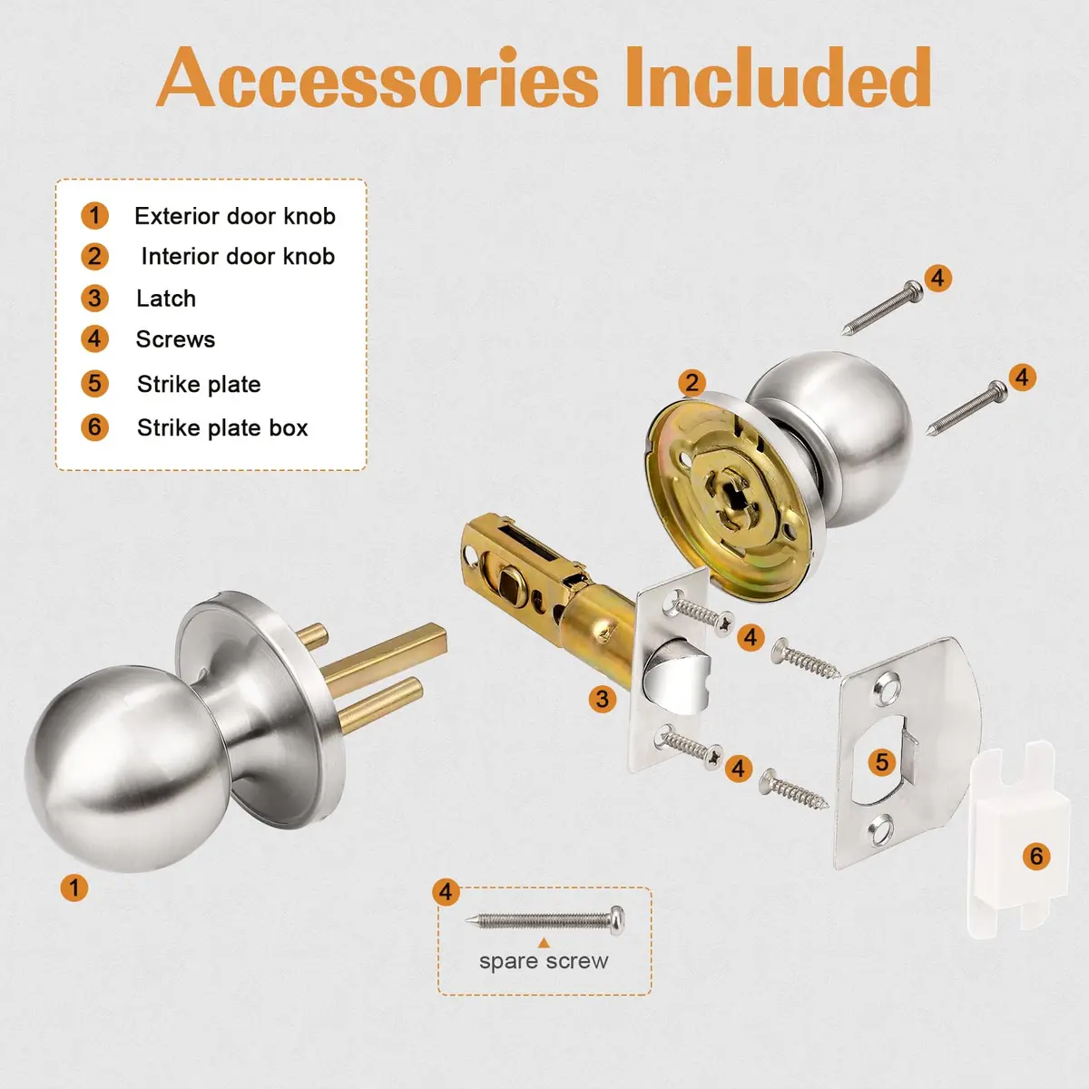 Probrico Round Brushed Nickel Passage Door Knobs Interior Door Handles for Hallway Closet, Keyless Passage Door Lock, 10 Pack | ANSI Grade 3 Security - view 5