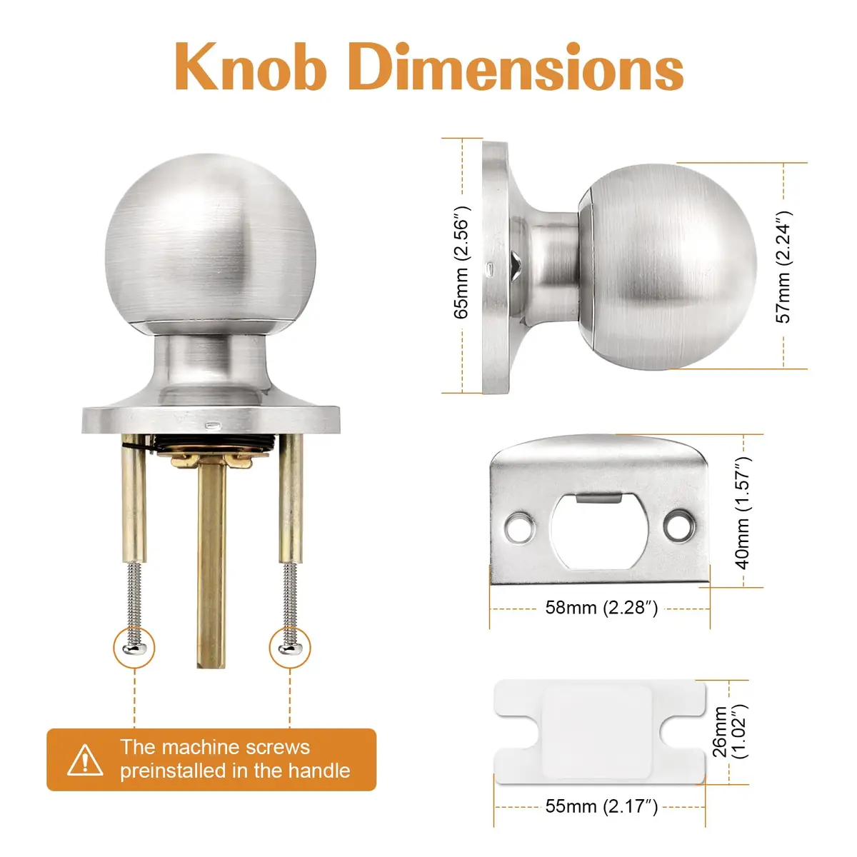 Probrico Round Brushed Nickel Passage Door Knobs Interior Door Handles for Hallway Closet, Keyless Passage Door Lock, 10 Pack | ANSI Grade 3 Security - view 6
