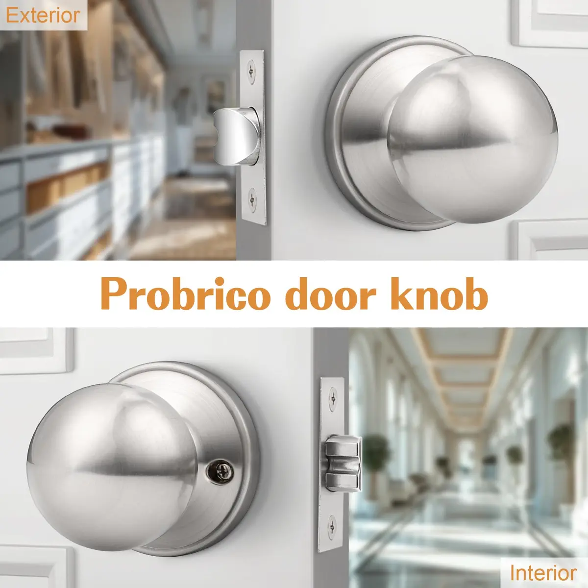 Probrico Round Brushed Nickel Passage Door Knobs Interior Door Handles for Hallway Closet, Keyless Passage Door Lock, 10 Pack | ANSI Grade 3 Security - view 3
