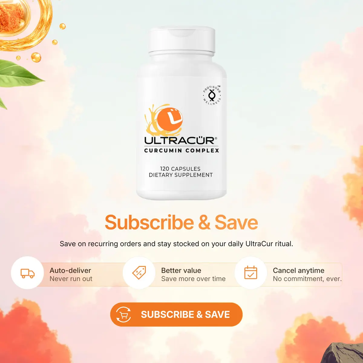 UltraCur Curcumin Complex Supplement - 600 mg Bioavailable Turmeric Capsules for Joint, Muscle & Brain Support, 120 Vegetarian Capsules - view 2
