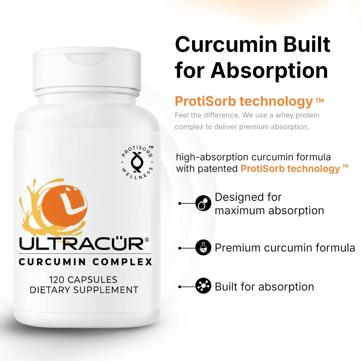 UltraCur Curcumin Complex Supplement - 600 mg Bioavailable Turmeric Capsules for Joint, Muscle & Brain Support, 120 Vegetarian Capsules - view 3