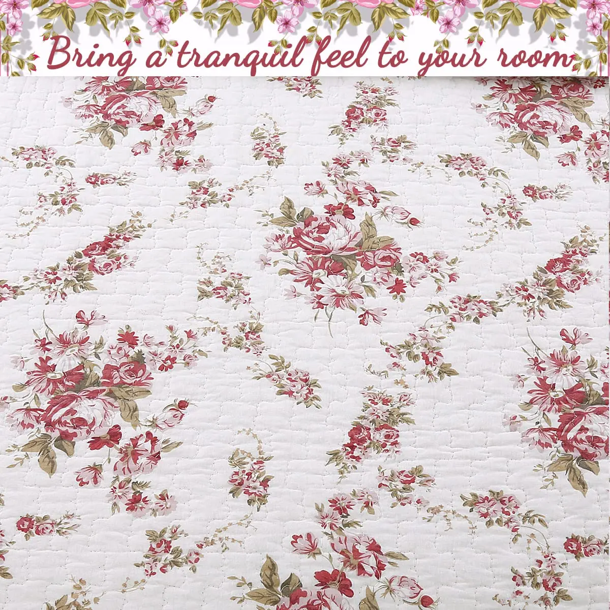 Cozy Line Home Fashions Vintage Rose Pink Floral Reversible Cotton Quilt Bedding Set - Twin (68x86 in) - view 4