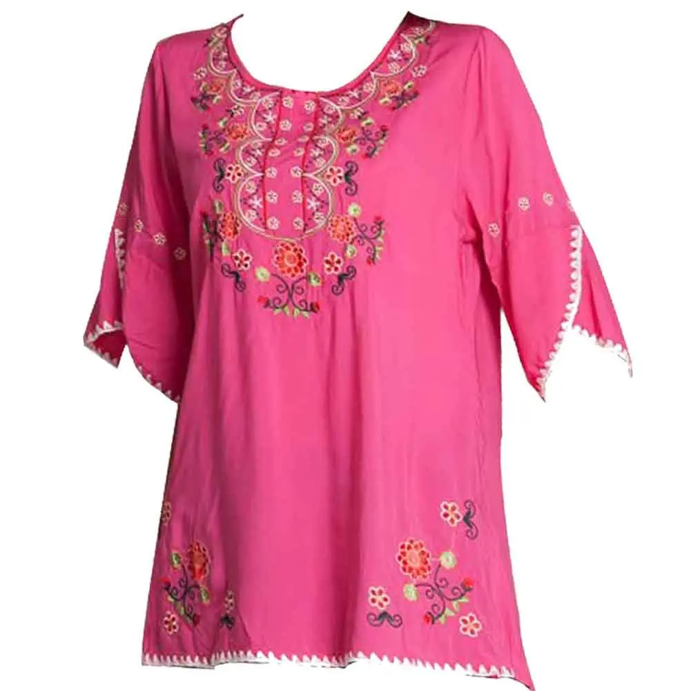 Ashir Aley Girls Embroidered Peasant Top Medium | Bohemian Floral Cotton Blouse - main product image