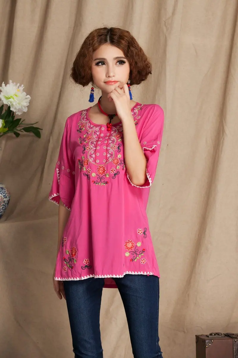 Ashir Aley Girls Embroidered Peasant Top Medium | Bohemian Floral Cotton Blouse - view 3